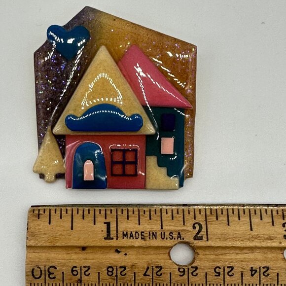Vintage House Pins by Lucinda Brooch Pink Blue Glitter Cottagecore Retro Jewelry - Picture 10 of 10